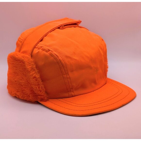 Vintage Blaze Orange Hunting Cap Hat USA Thinsulate Insulated Ear Flaps Medium - Picture 1 of 7